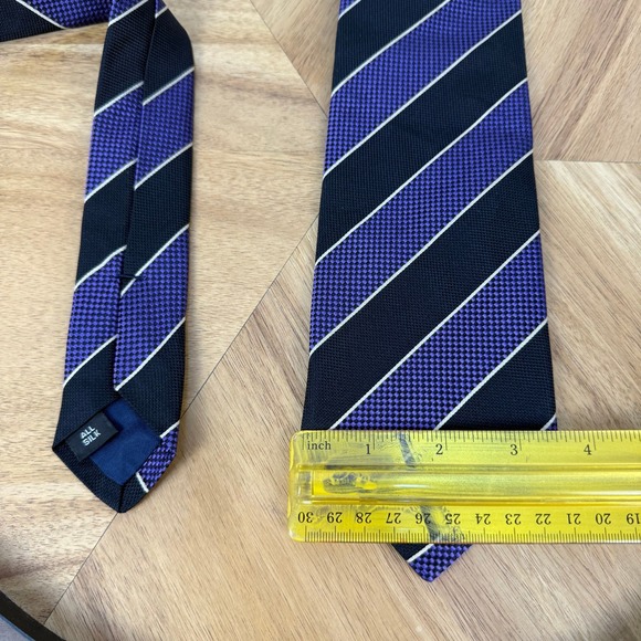 Holland Sherry Savile Row London Purple Black Striped Silk Necktie Mens - Picture 3 of 3